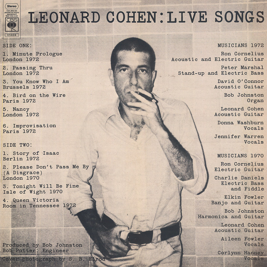 Leonard Cohen, Live Songs, okładka Rosław Szaybo